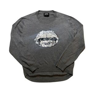 Markus Lupfer Merino Wool Sweater with Silver Sequin Lips